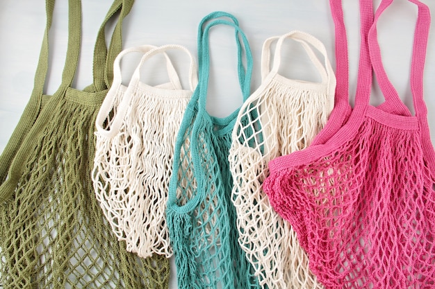 Assortiment of reusable net bags or shoppers