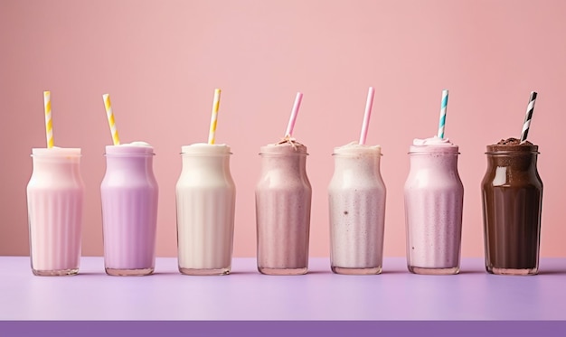 Assortiment van milkshake op pastel achtergrond