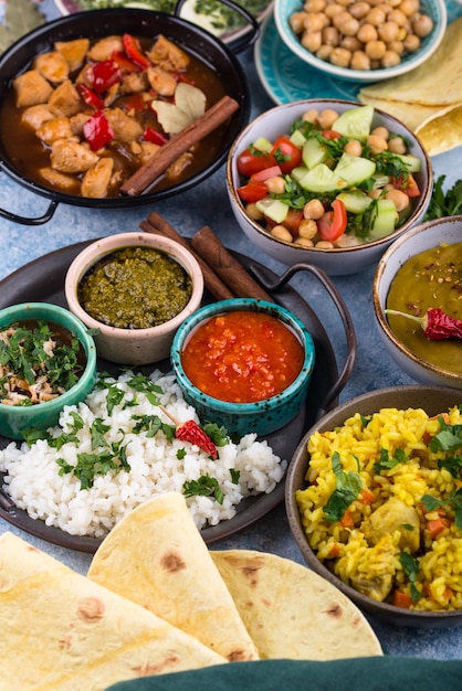 Assortiment van traditioneel Indiaas eten
