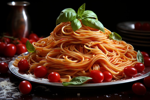 Photo assortment of appetizing spaghetti dishes with a variety of delicious sauces and pasta types