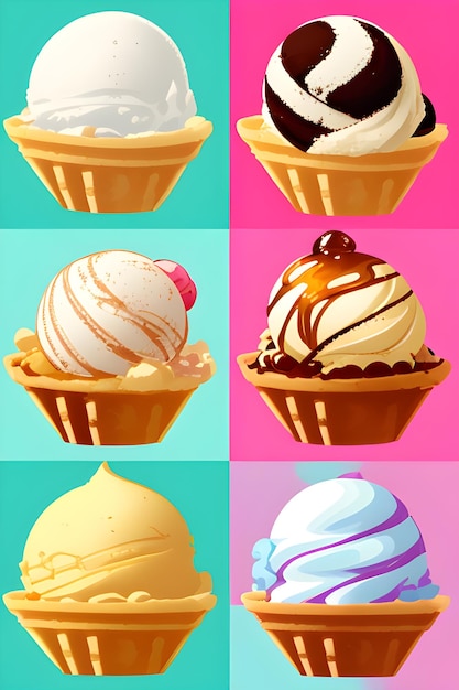 Assortment of assorted ice creams