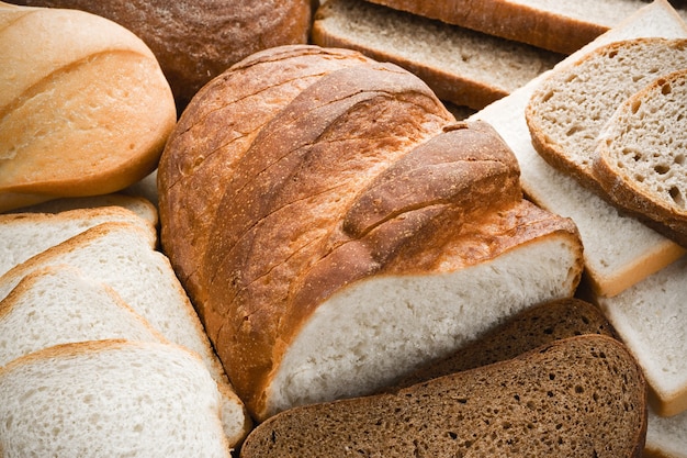 Assortment of baked bread as background