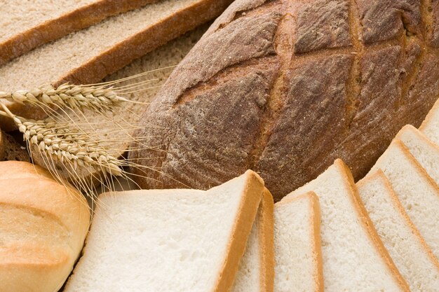 Assortment of baked bread as background