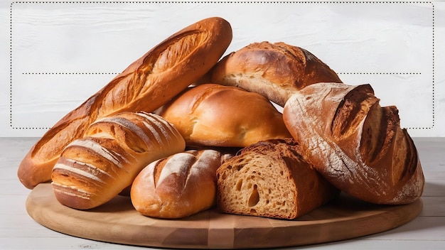 Assortment of baked bread with copy space