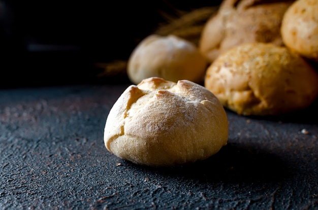 Assortment of baked goods in black table