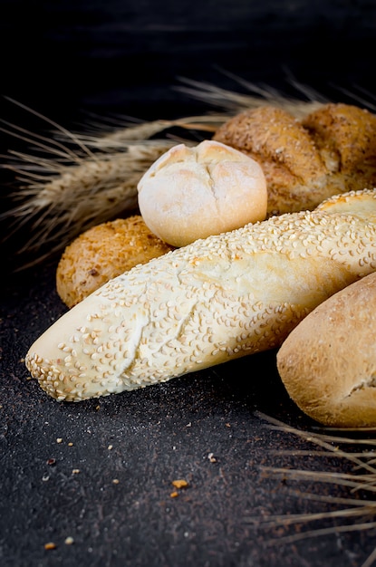 Assortment of baked goods in black table