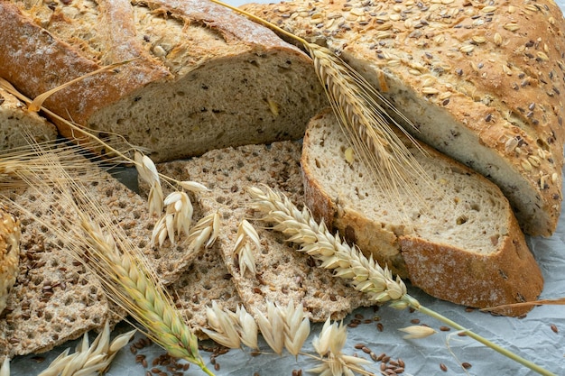 Assortment of baked goods on paper Freshly of bakery products