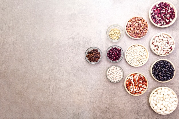 Assortment of beans in bowls