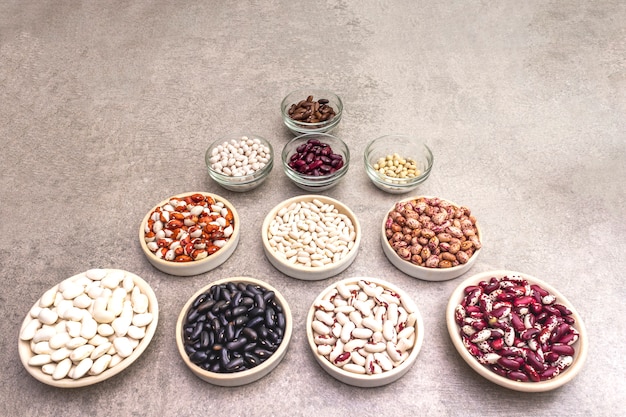 Assortment of beans in bowls
