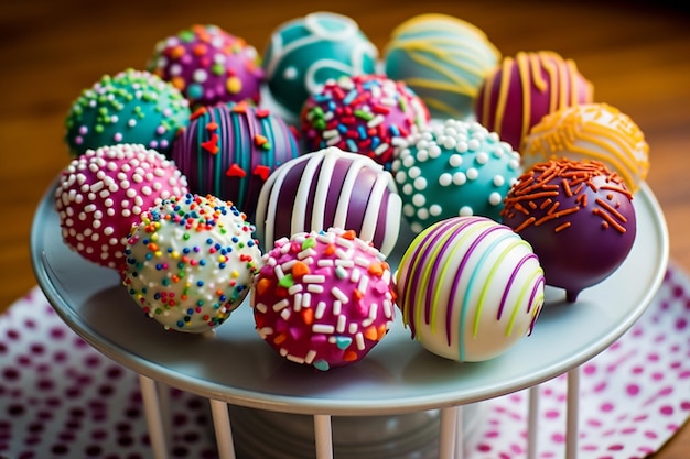 Photo assortment of brightly colored cake pops