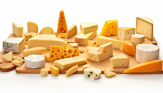 Assortment of Cheeses Isolated on White Background