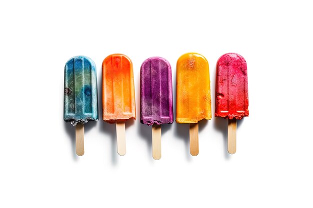 Assortment of cold summer popsicles isolated on a white background