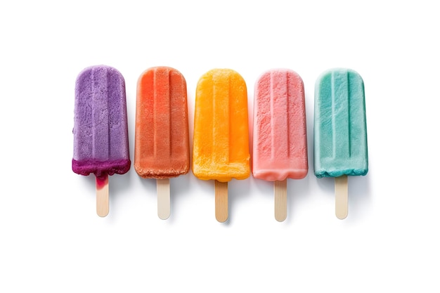 Assortment of cold summer popsicles isolated on a white background