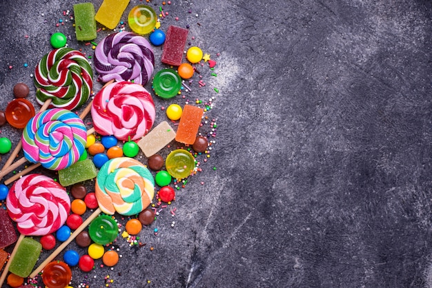 Assortment of colorful candies and lollipops