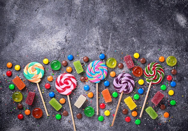 Assortment of colorful candies and lollipops