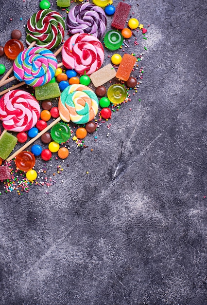 Assortment of colorful candies and lollipops