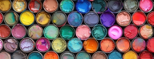 Assortment of Colorful Paint Cans in a Row