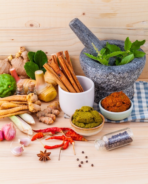 Assortment of cooking ingredients and Paste .