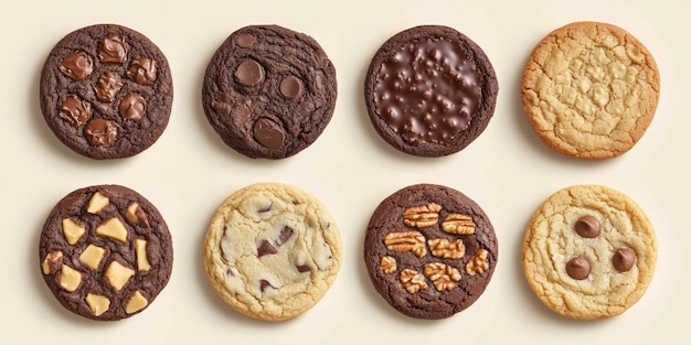 チョコレートの塊,カラメル,ペーカン,チョコレーツなど,さまざまなトッピングで美味しいショコラチップクッキーのアソリューション