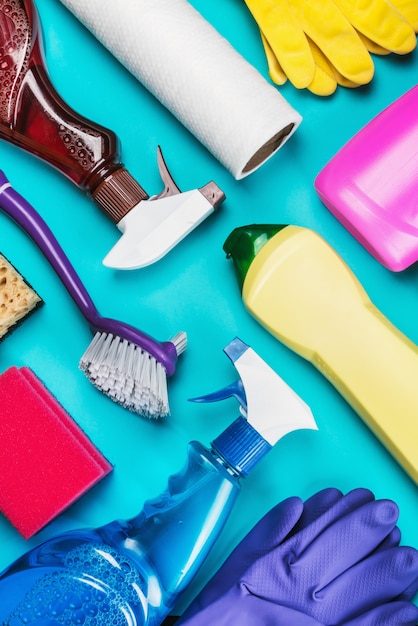 Assortment of different cleaning products for the house