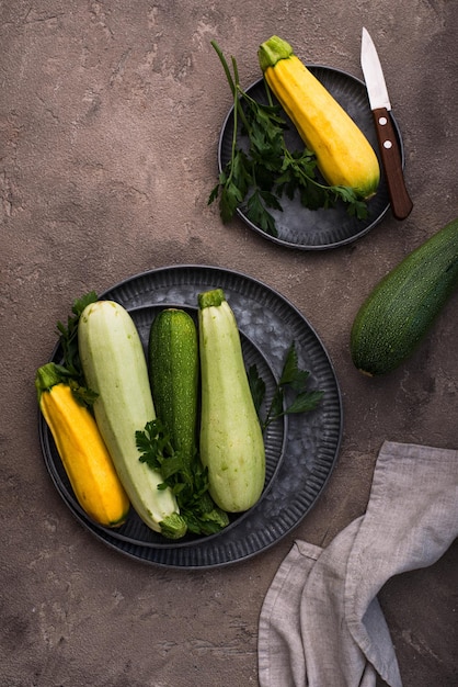 Assortment of different color of zucchini