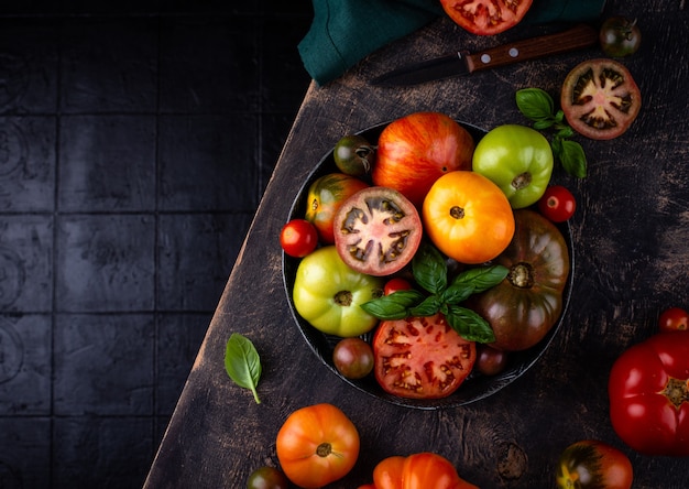 Assortment of different colorful tomatoes