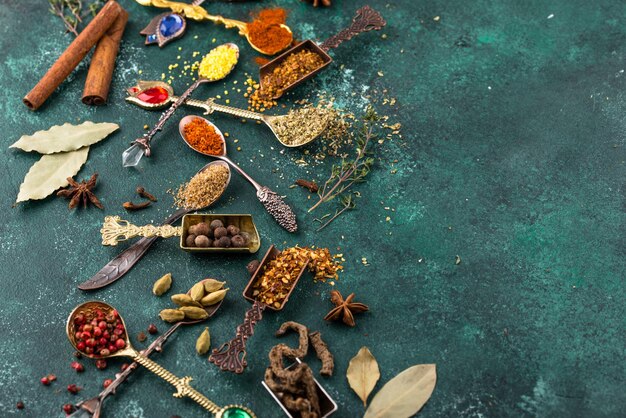 Assortment of different Indian spices and herbs