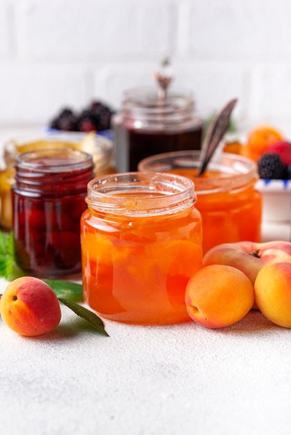 Assortment of different jams in jars