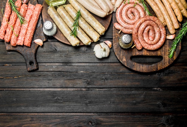 Assortment of different raw sausages