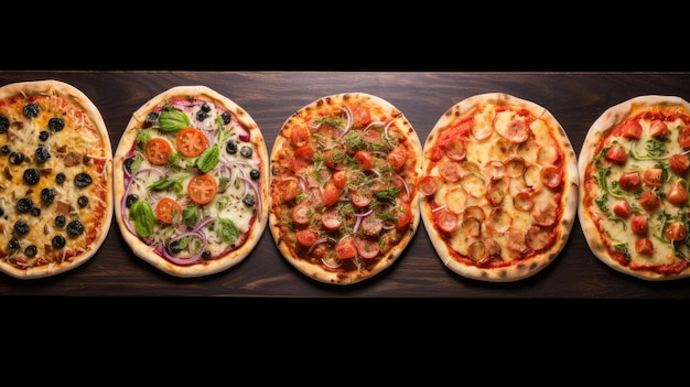Foto assortimento di diversi tipi di pizza