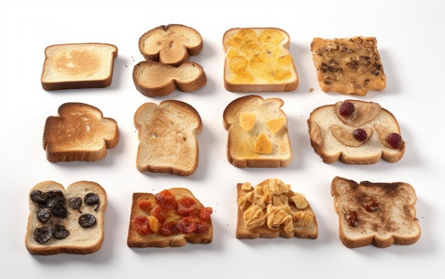 Foto assortimento di diversi tipi di toast fette di pane cibo sano colazione ai generato