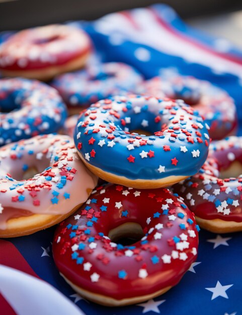 Photo an assortment of donuts with patriotic themes