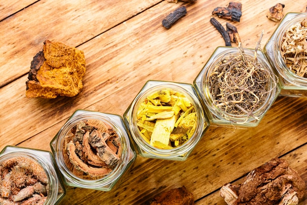 Assortment of dried medicinal herbs,roots and bark