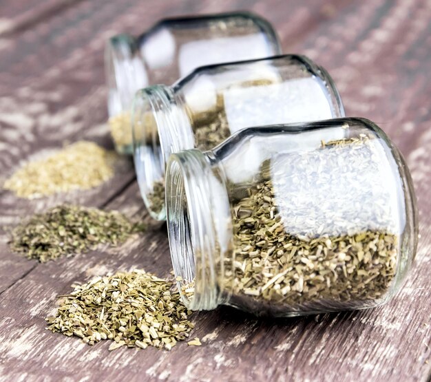 Assortment of dry tea in glass jar