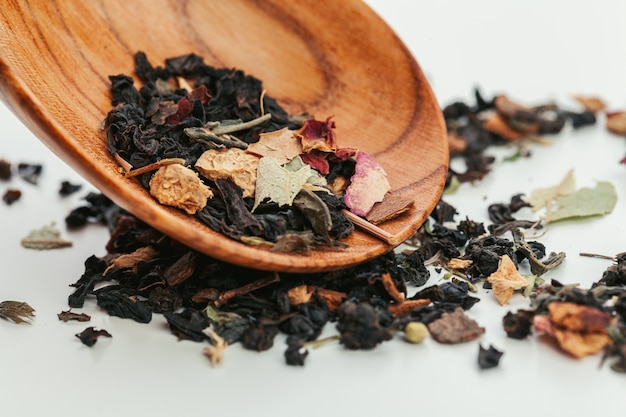 Assortment of dry tea leaves