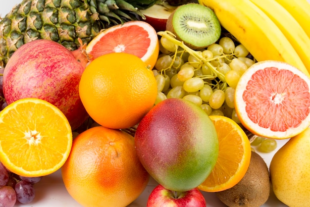 Assortment of exotic fruits isolated on white