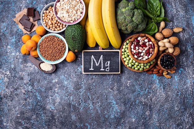 Assortment of  food containing magnesium