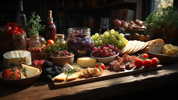 an assortment of food a table