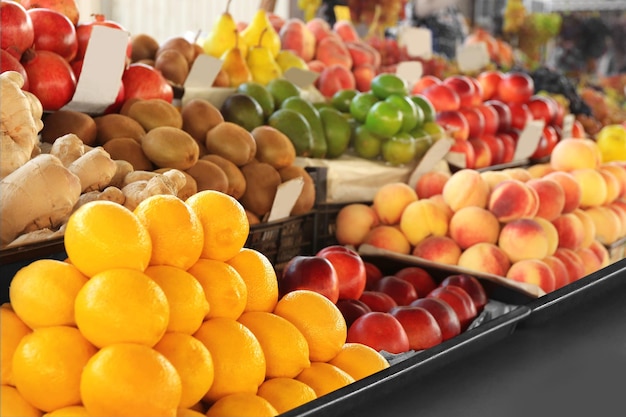 Assortment of fresh fruits at market