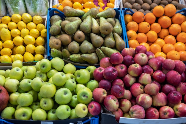 Photo assortment of fresh fruits at market