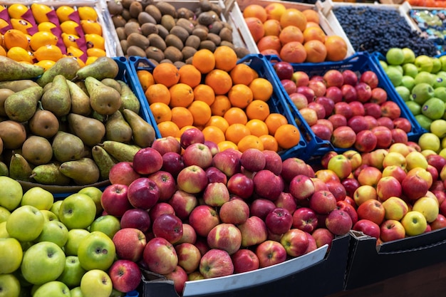 Assortment of fresh fruits at market