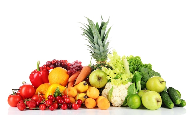 Assortment of fresh fruits and vegetables isolated on white