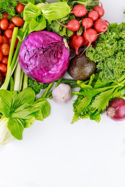 Assortment of fresh healthy vegetables top view