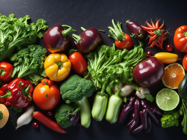 Assortment of fresh vegetables on black background ai generative