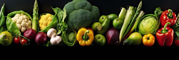 Photo assortment of fresh vegetables food background with assortment of fresh organic vegetables fresh vegetables wide banner generative ai