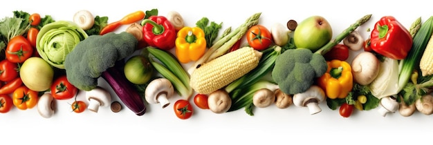 Assortment of fresh vegetables Food background with assortment of fresh organic vegetables Fresh vegetables wide banner Generative AI