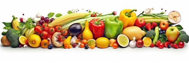 Assortment of fresh vegetables Food background with assortment of fresh organic vegetables Fresh vegetables wide banner Generative AI