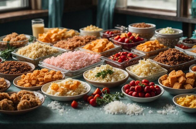 Assortment of frozen food on the table