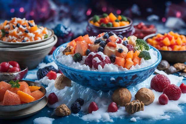 Assortment of frozen food on the table