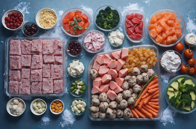 Photo assortment of frozen food on the table